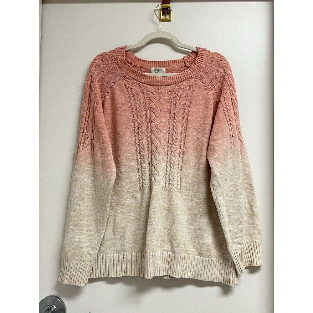 Umgee Sweater Women's Medium Pink Beige Cable Knit Cotton Acrylic
